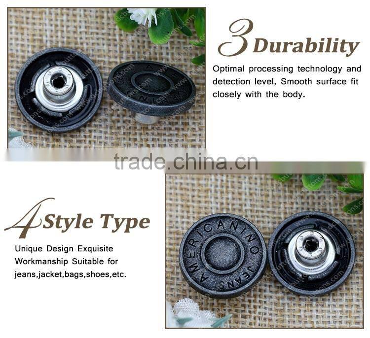 Fashion cutom metal zinc alloy button for jacket garment