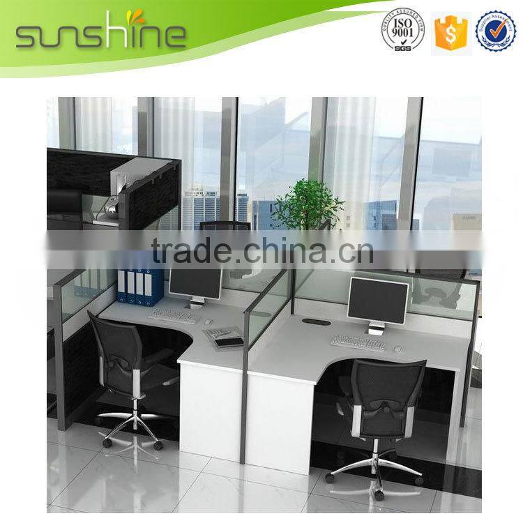 Sunshine 32mm frosted half glass office partition crossing staff workstation for 4 person