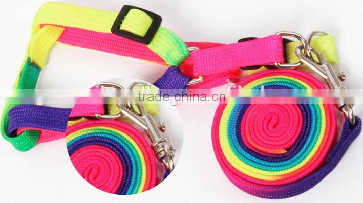 Factory Price Rainbow Nylon Leash and chest For Small/large Dogs;nylon material dog leash and dog chest