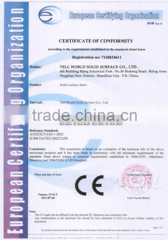 Acrylic solid surface bathroom wall panel,synthetic marble wall panel