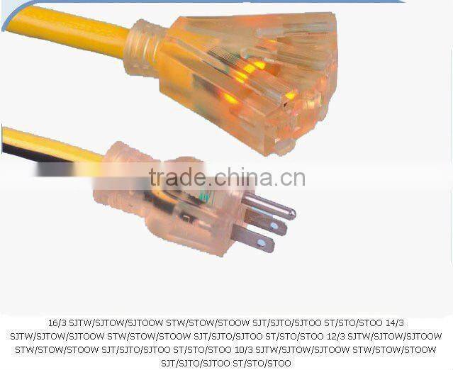 UL Clear extension cord Power strip outlet light indicator