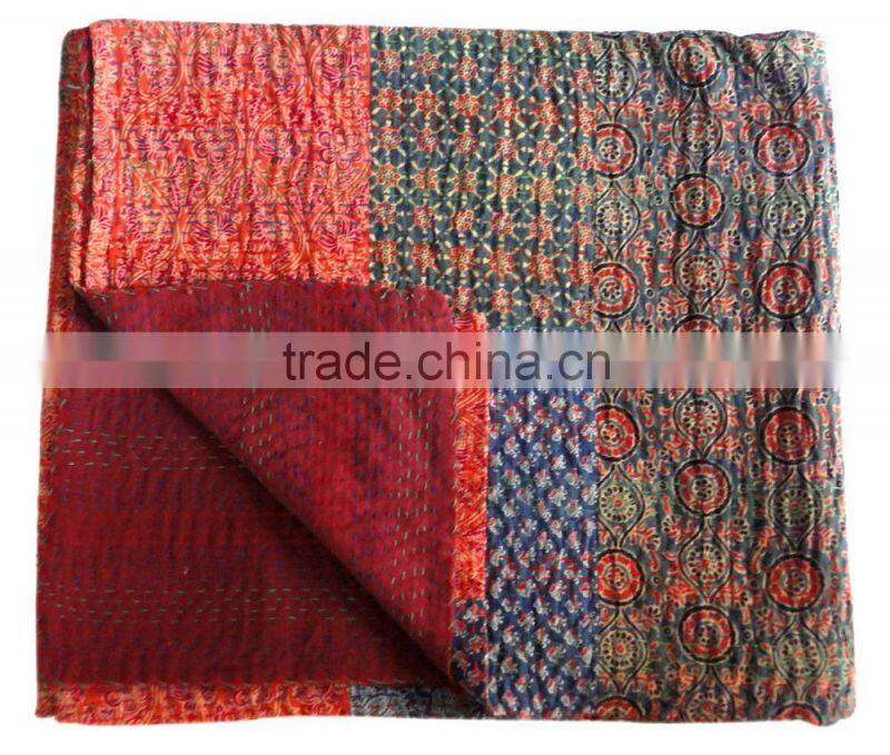 RTHKG-1 Beautiful Traditional Handmade Cotton Fabric Patchwork Kantha Gudri Throw Bedspread Indian Textile Wholesaler Jaipur