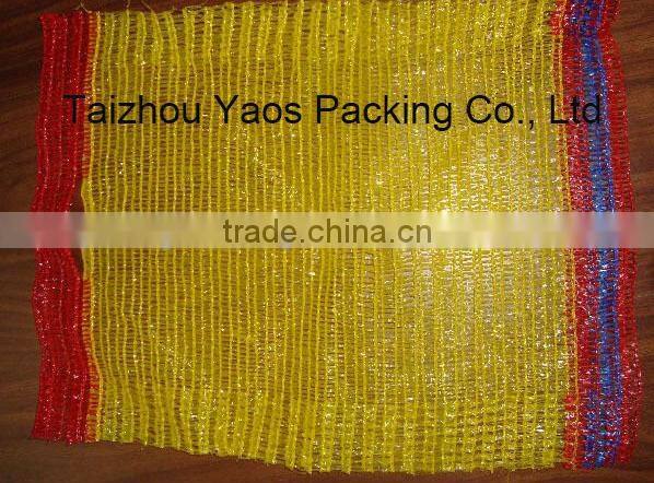 yellow 5KG PE raschel handle knitted mesh bag vegetables onion bags