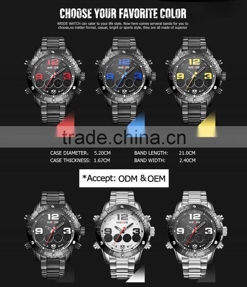 2015 New Arrival Weide Brand Luxury Men Quartz Watch Dial Watches Brief Elegant Mens Watch Stainless Steel