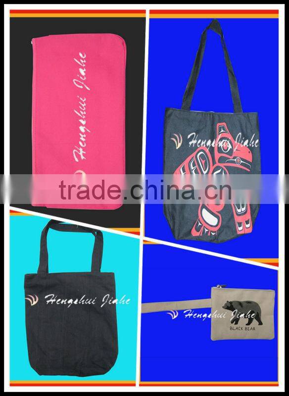 2014 cotton PVC coated shopping bag with pocket/pouch and polyester lining