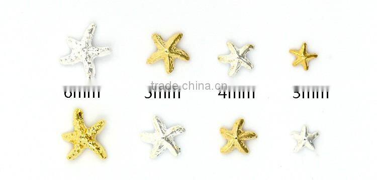 2016 Popular Sea Series metal nail art Summer gold silver starfish/ Shell/ feathers Nail Arts design
