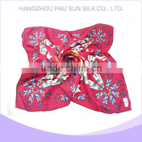 Square fashion flowers 100% silk printed scarf