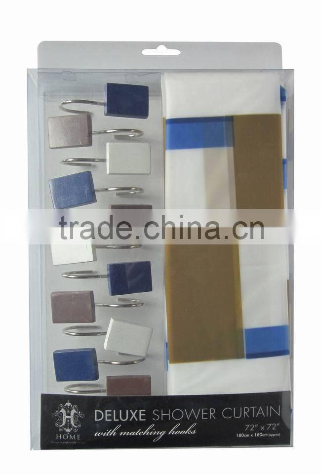 restroom series polyester shower curtain with resin hooks