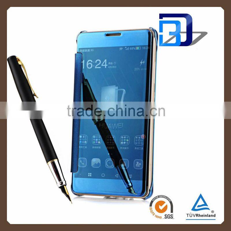 2016 luxury electroplate Clear view smart flip leather mirror case for huawei ascend mate 7 mobile accessories china supplier