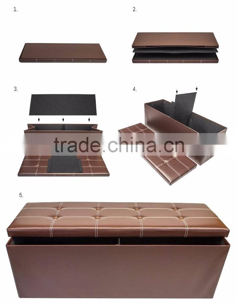 Faux Leather Folding Ottoman Storage Shoe Bench Armless, Chocolate 43.3"x15"x15"