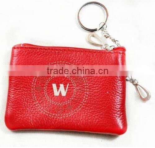 Cheap high quality mens red leather coin pouch embroidery logo wallets