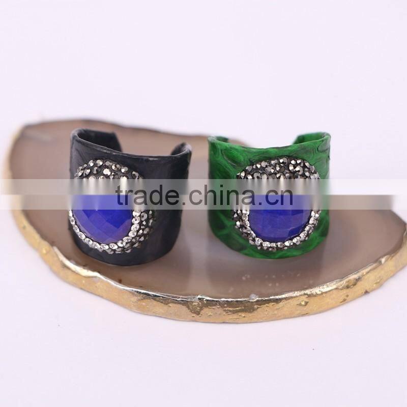 Faceted Stone RingGemstone Fashion Ring, Snakeskin Rings,Round Shape Pave Setting Crystal Jewelry Finger Gem stone Druzy Ring
