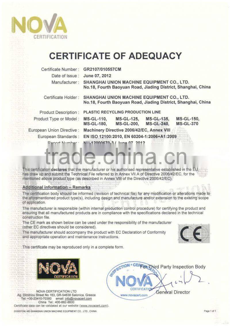 MS-120 water ring PP/PE film recycling machine