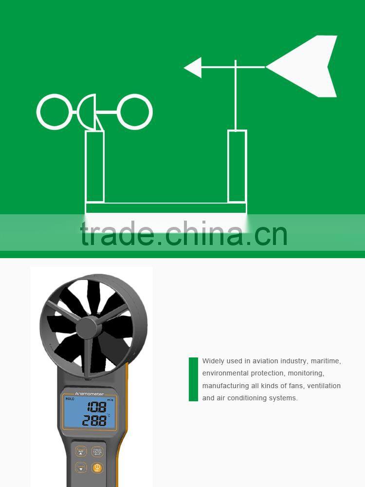 Measuring Wind Speed Air volume CO2 AirFlow Temperature Humidity DP Wet bulb Meter 10cm Vane Multifunctional Digital Anemometer