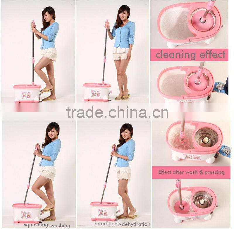 Walkable Deluxe Magic Mop and Spin Dry Bucket with two Mop Heads + Squeegee