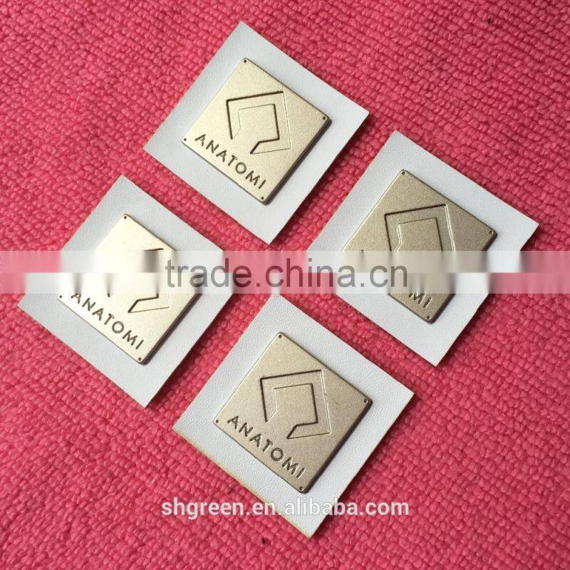 Red leather metal logo tag,metal brand logo leather label