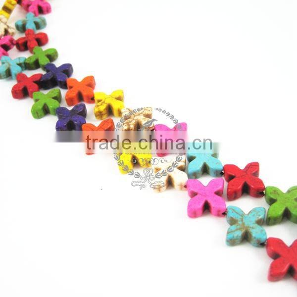 1 string 15inch 15mm vintage mix color dyeing turquoise flower cross unique beads 3010010
