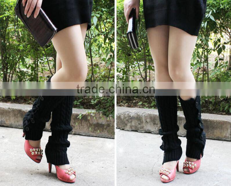 Korean Fashion New Buttons Down Fastening Keep Warm Knitted Gaiters Loose Wool Leg Guard Boot Cuffs Socks Knit Leg Warmers