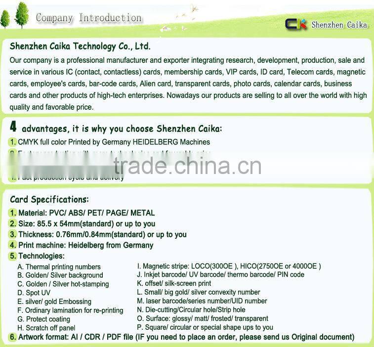 wholesale colorful high quality printing customized size abs card