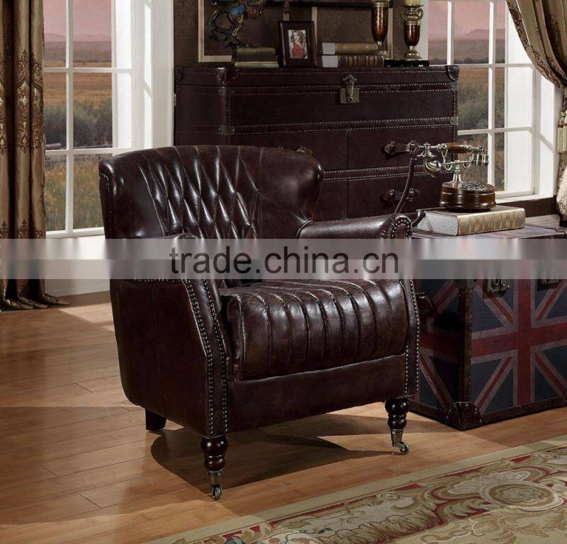 Traditional American Replica Chesterfield Genuine Leather Sofa With Cushion