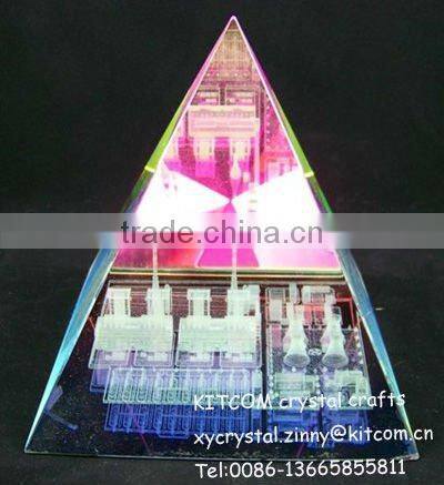 3d lasered pyramid crystal paperweight