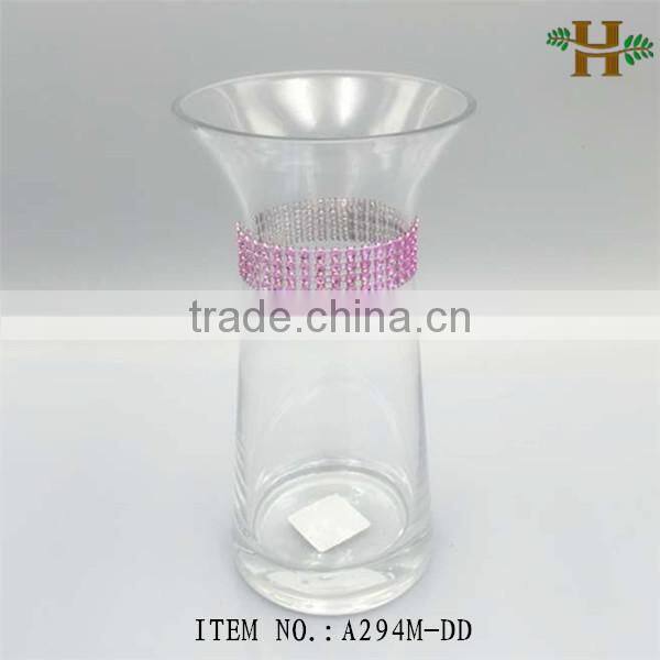 rhinestone clear flower shaped glass vase