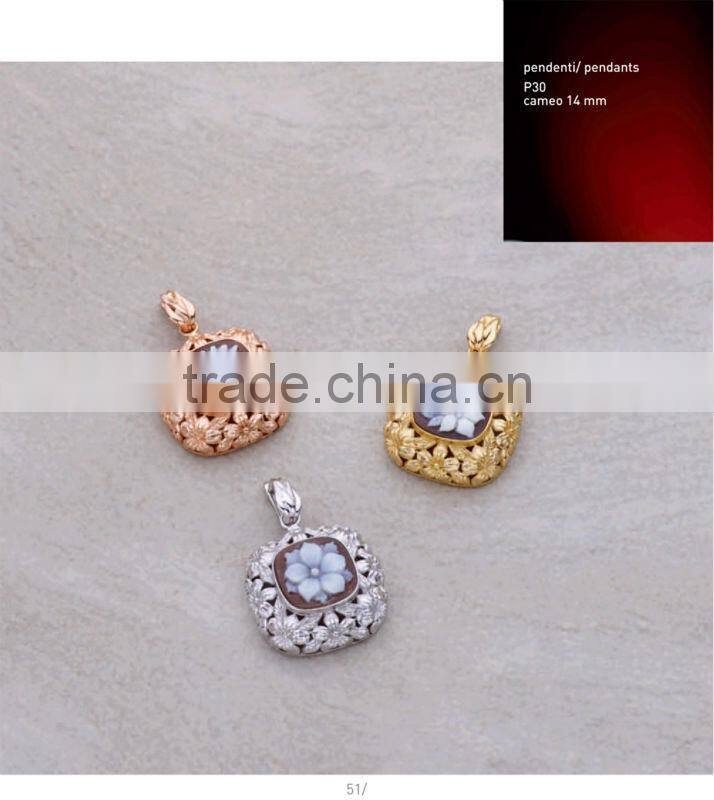 P36 cameo 14mm Gold Plated Jewelry 925 Sterling Silver Pendant