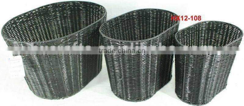 Plastic woven basket with handle sets of 3