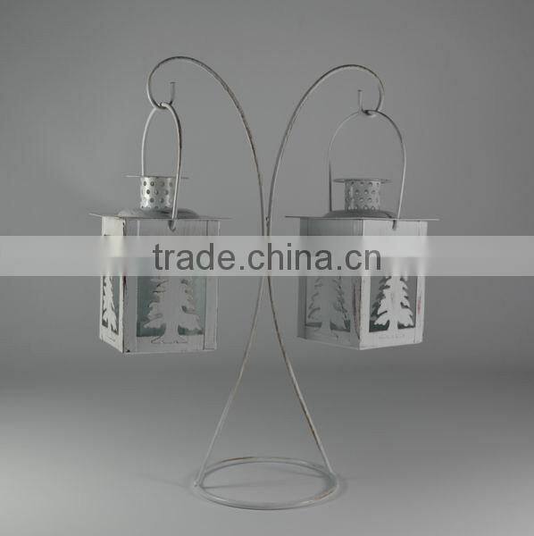 Metal stand with two christmas tree lantern