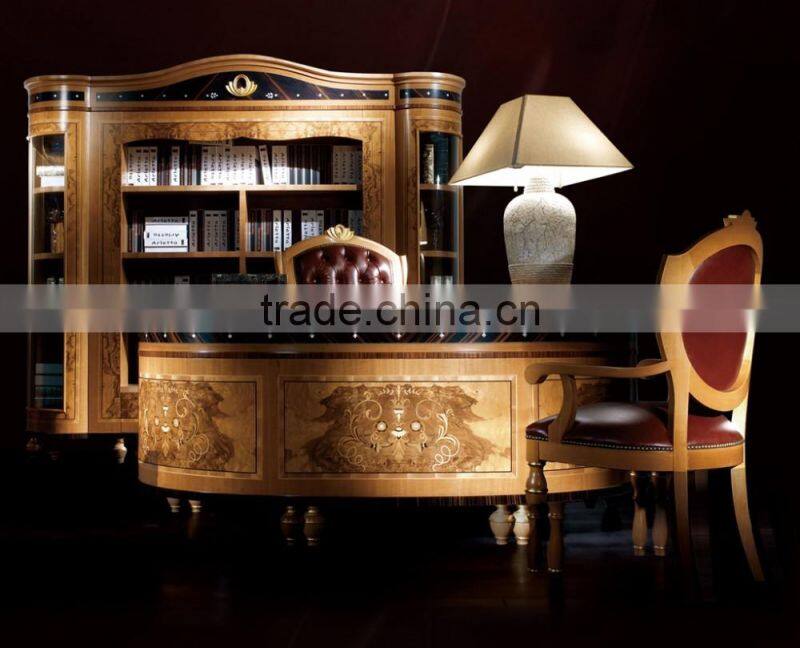 Classical Luxury Italian Design Solid Wood Office Table with Artistic Marquetry Decor for CEO Manager Room BF12-04244c