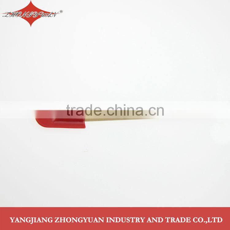 Flexible small silicone spatula and scraper with wood handle