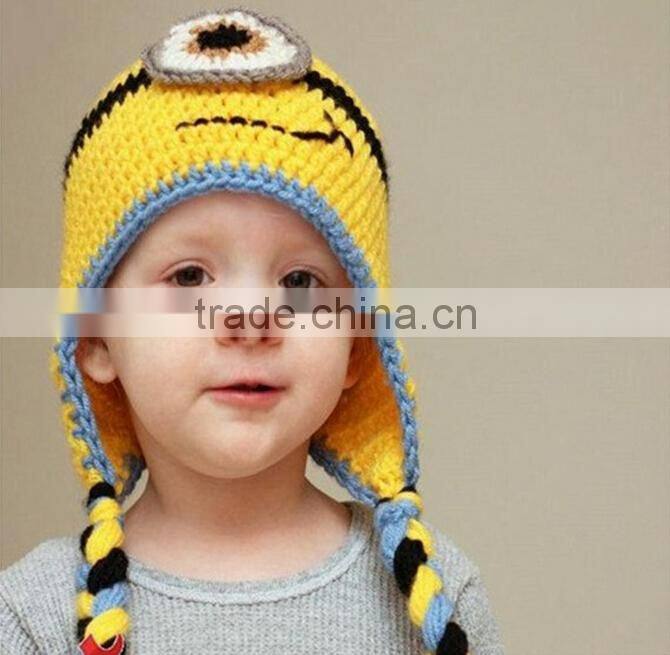 Hot sale baby hats yellow cartoon baby hats mini baby knitted hats