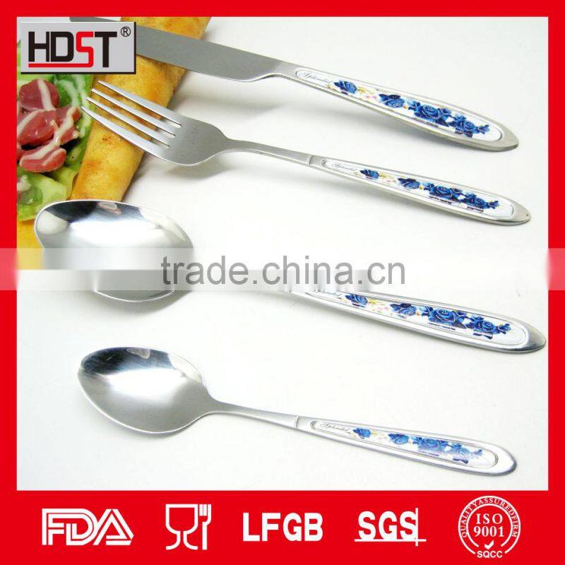 Korea type popular drop rubber Flower and price reasonable stainless steel promotional cutlery