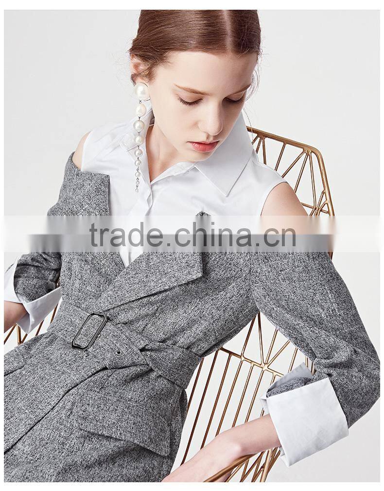 2017 new design cold shoulder long sleeve fake 2 piece shirt