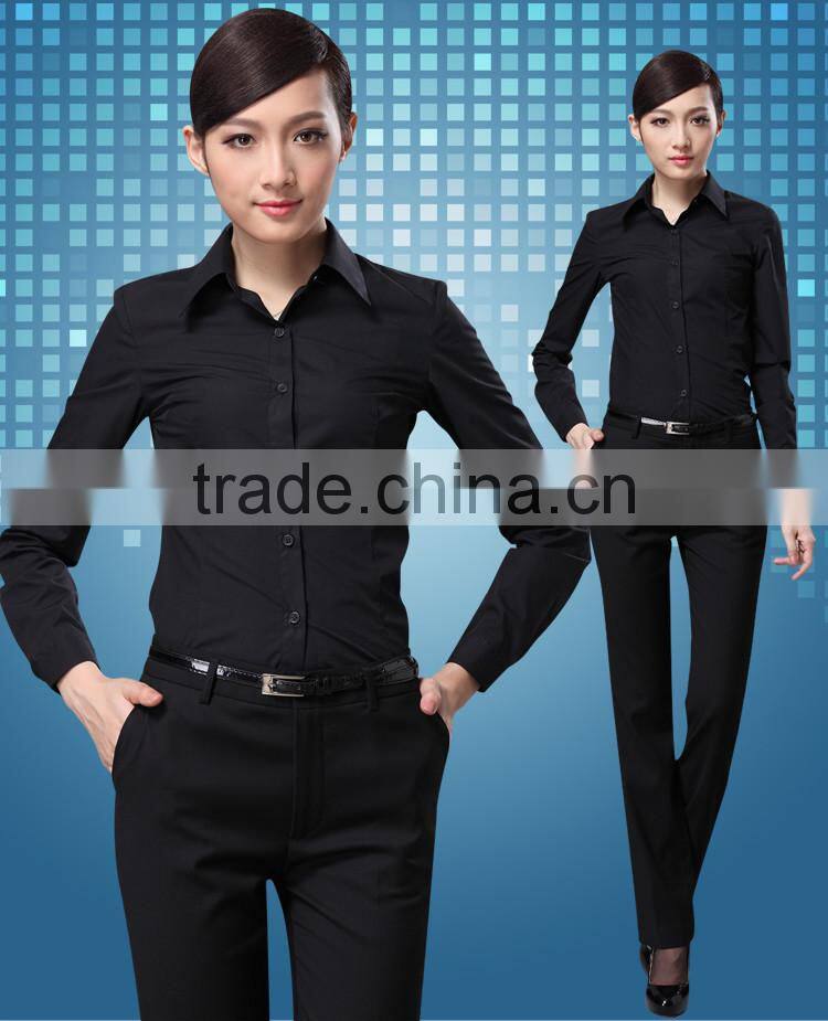 2015 latest design fashion cutting black long sleeve ladies blouse