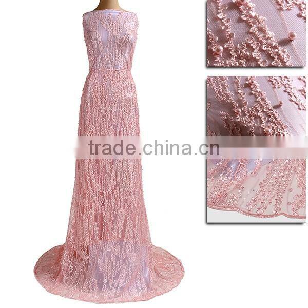 Plain color african lace fabrics fancy beautiful embroidered dress french lace with big beads FL0248
