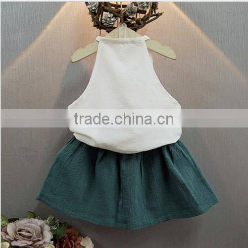 2107 new design kids clothes two pieces vintage linen girl boutique clothing fashion brand baby clothing set