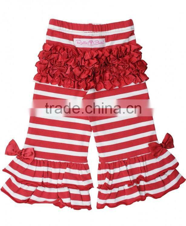 2017 new design kids clothing soft cotton trousers ruffle wholesale orange children baby pants for girl