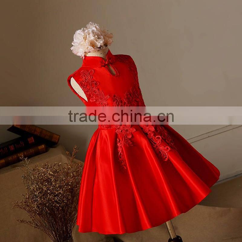 long dress white flower girls party collar with beads trendy fluffy school model kids