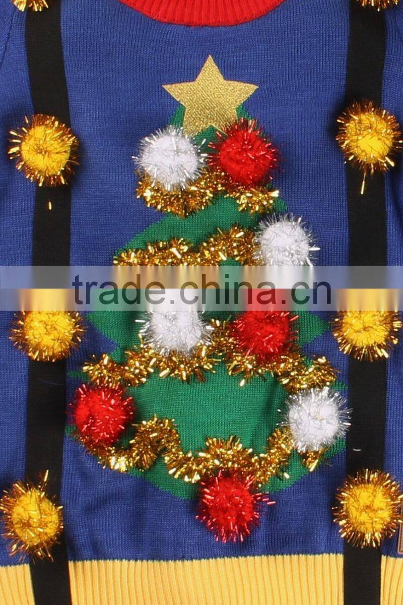 2016 latest design women 's Christmas tree pullover sweater with suspenders