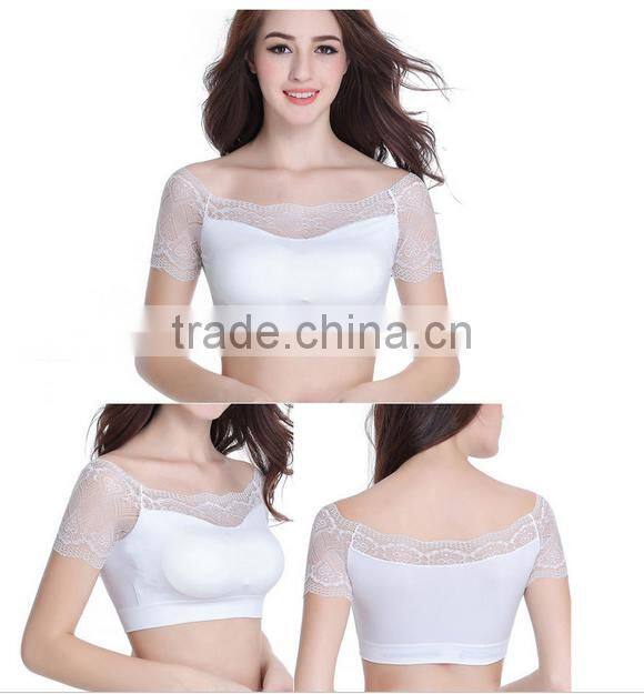 Fashion Womens Basic Short Sleeve Lace Crop Top lady tops for women 2016