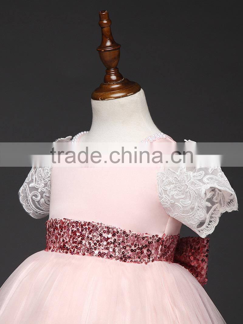 Girls short sleeved wedding dress big bow dress lace wedding dress bridal