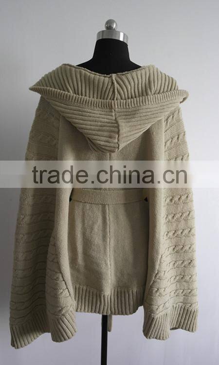 Ladies cable knit hooded poncho cardigan sweater