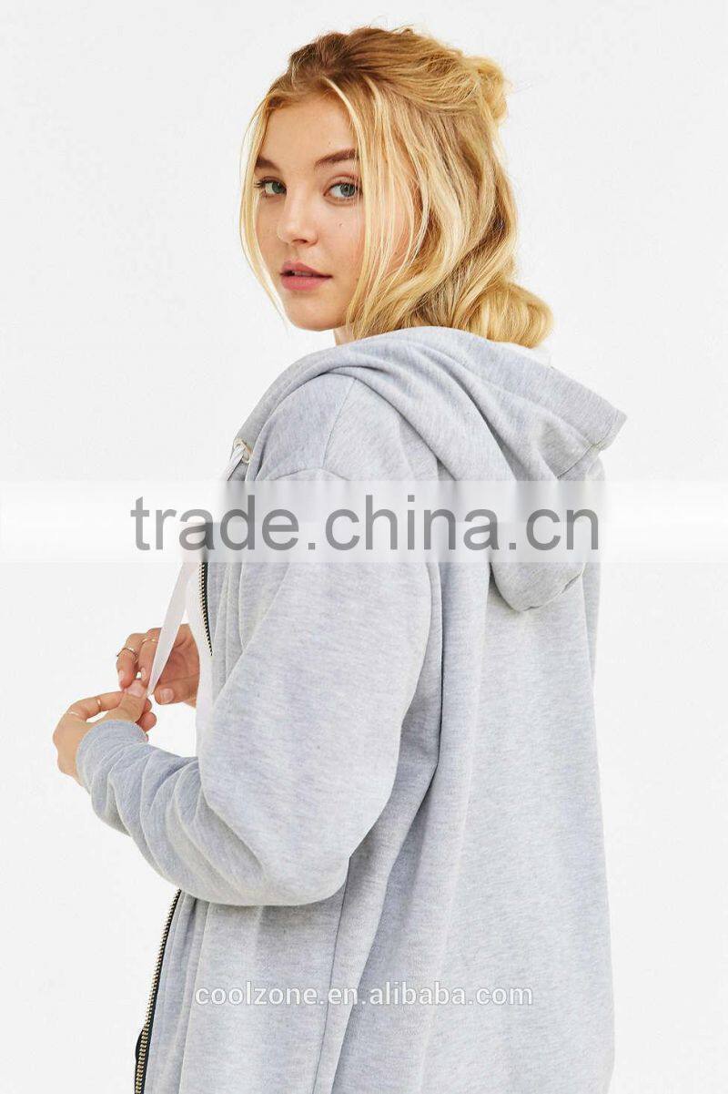 Relax Fit Zip-Up Oversized Hoodie Women Finished Hem Sweatshirt