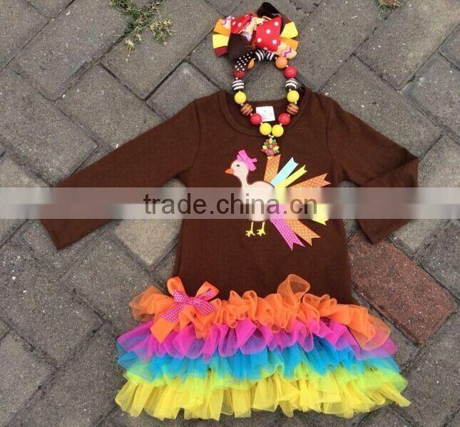 FREE DHL 2014 new girls thanks giving turkey dress pant set with matching necklace,6inch hair bow set