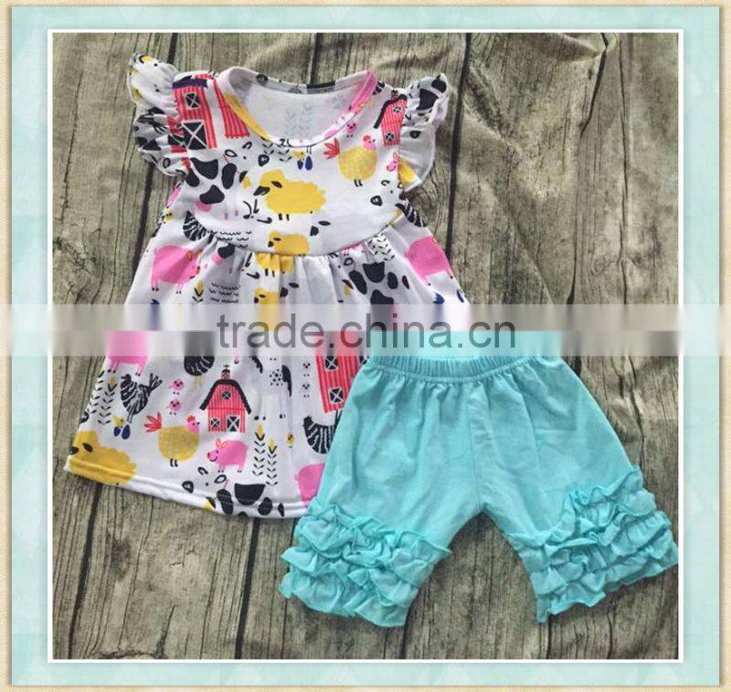 2017 factory wholesale hot sale girl's summer Thanksgiving chicken design suit clothing