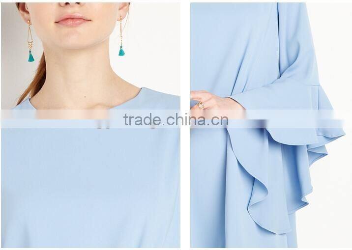 Womens fashion blue sweet OL lotus sleeve loose A-line chiffon elegant dress
