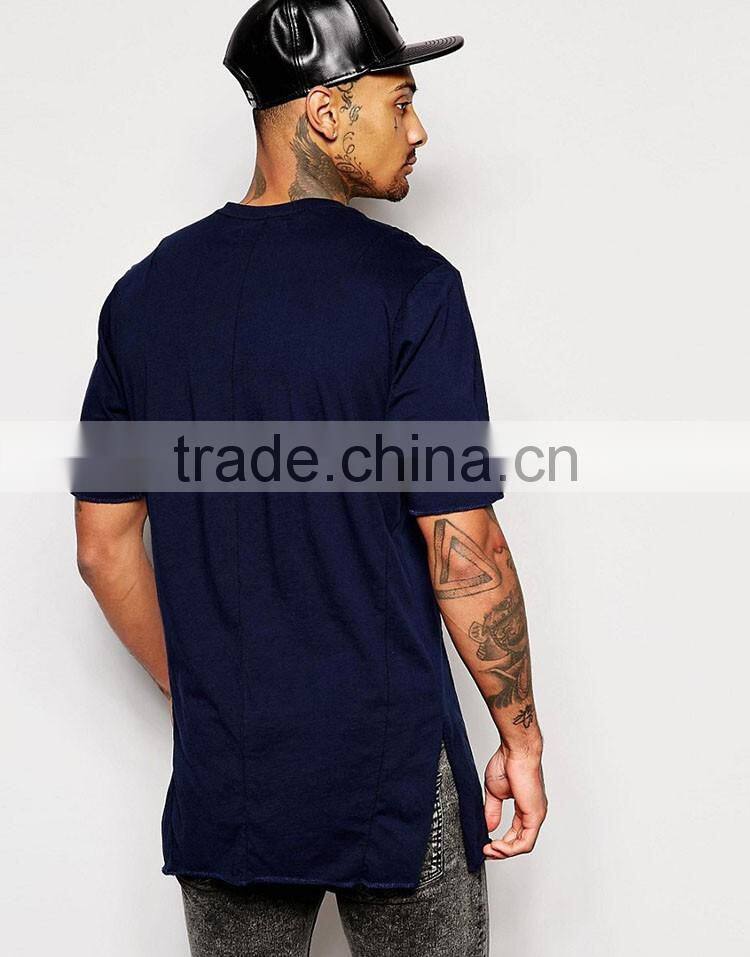 Guangzhou Shandao OEM Manufacturing Casual Summer 200g 40% Cotton 60% Polyster Short Sleeve O-neck Custom Side Split T Shirt