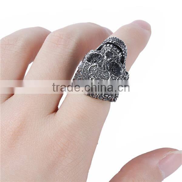 Titanium Steel Punk Unadjustable Rings Antique Silver Skull