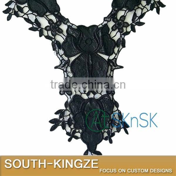Black PU leather embroidered Venise Embroidery Lace Fabric Costume Dress fine Applique motif Dress Trim Clothing Accessories